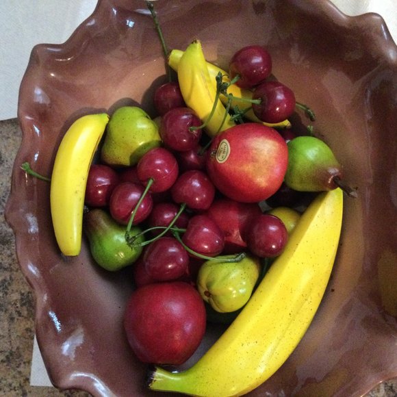 Vintage ceramic fruit stand fruit bowl with various of artificial fruits - Picture 4 of 9